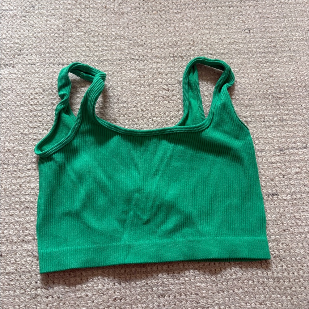 Green Ribbed Crop Top